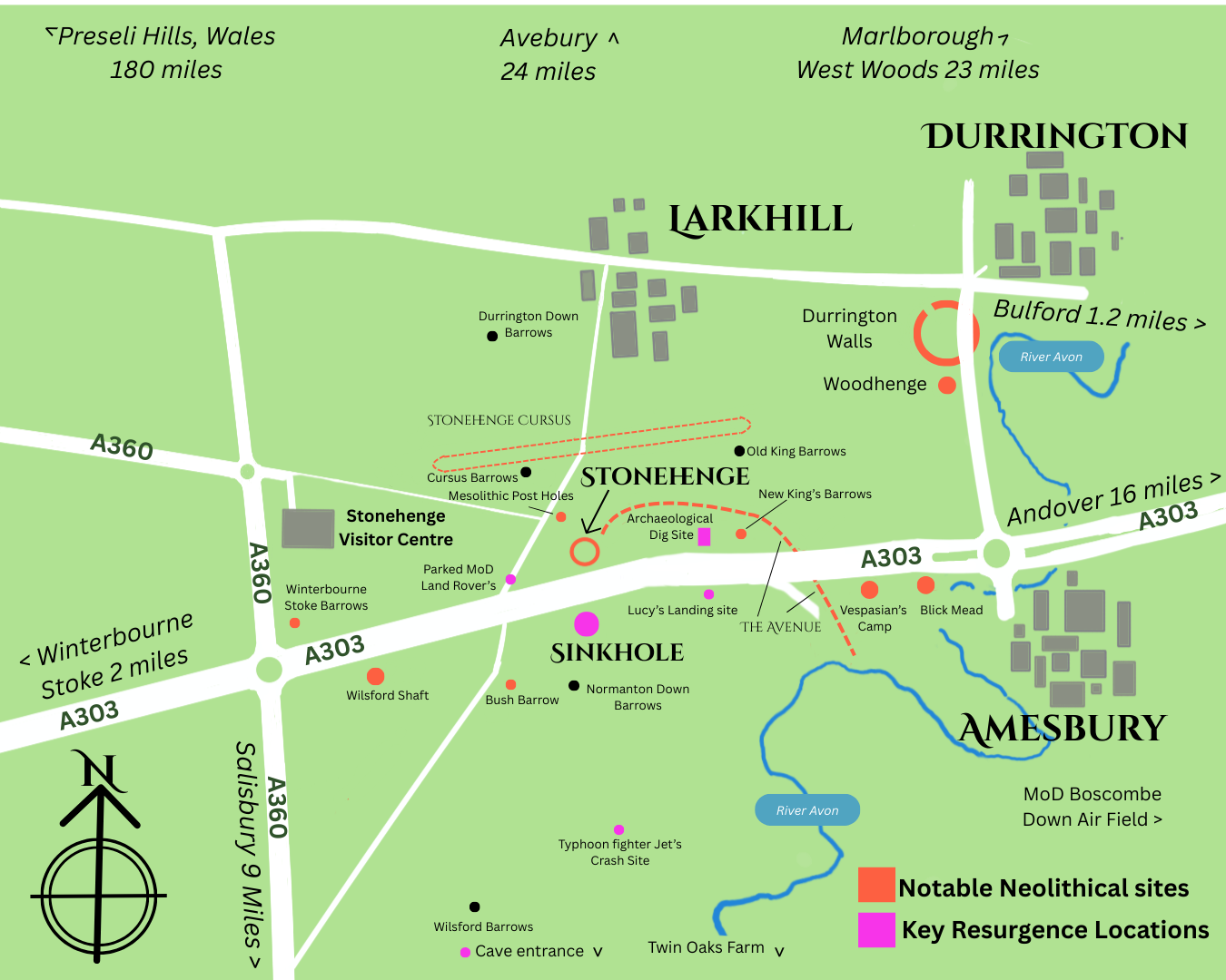 This map with real & fictional locations from Resurgence novel, with Stonehenge central.